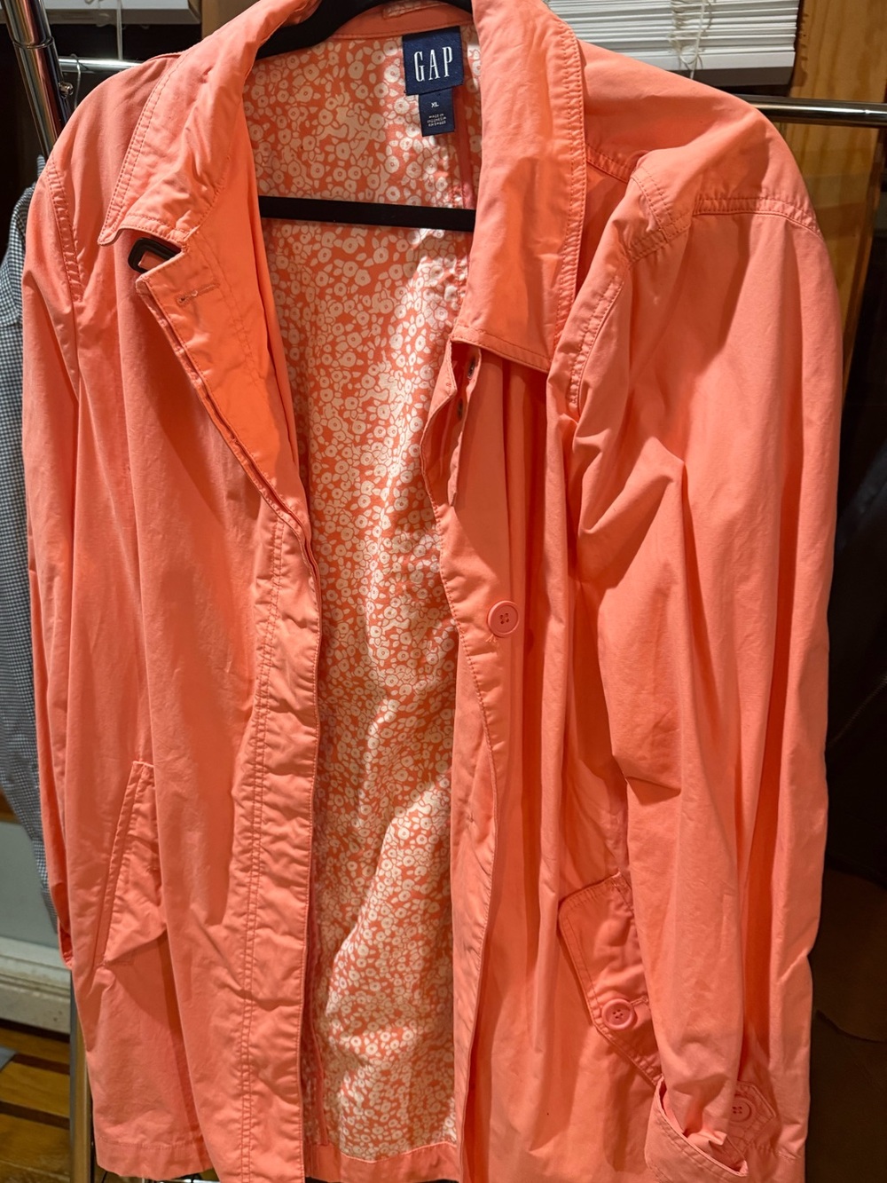 GAP Coral Pink Lightweight Trench Coat with Floral Lining